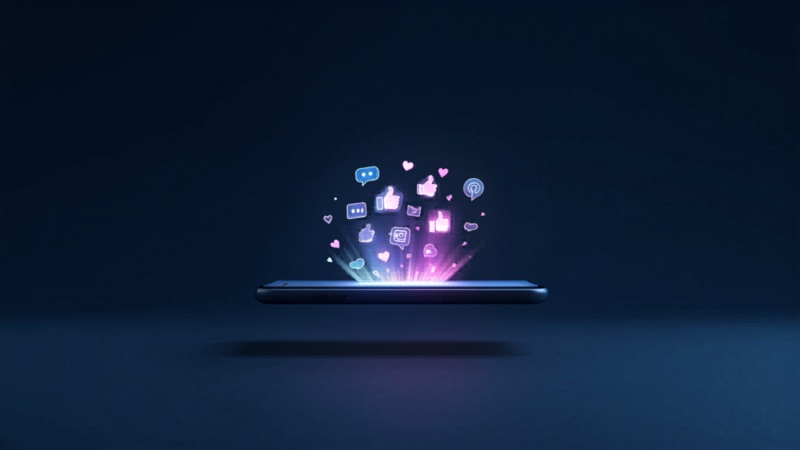 Smartphone emitting social engagement icons — social media marketing